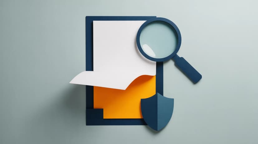 Layered paper-cut illustration of a cyber insurance policy with an orange AI Security Rider addendum being attached, magnifying glass examining the new section